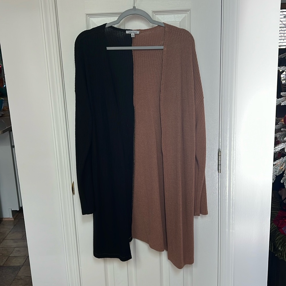 White birch color split long cardigan, like New, size medium.